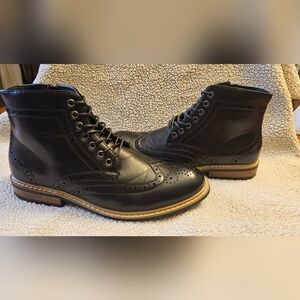 Bruno Marc Black Leather Brogue Ankle Boots Size 6.5